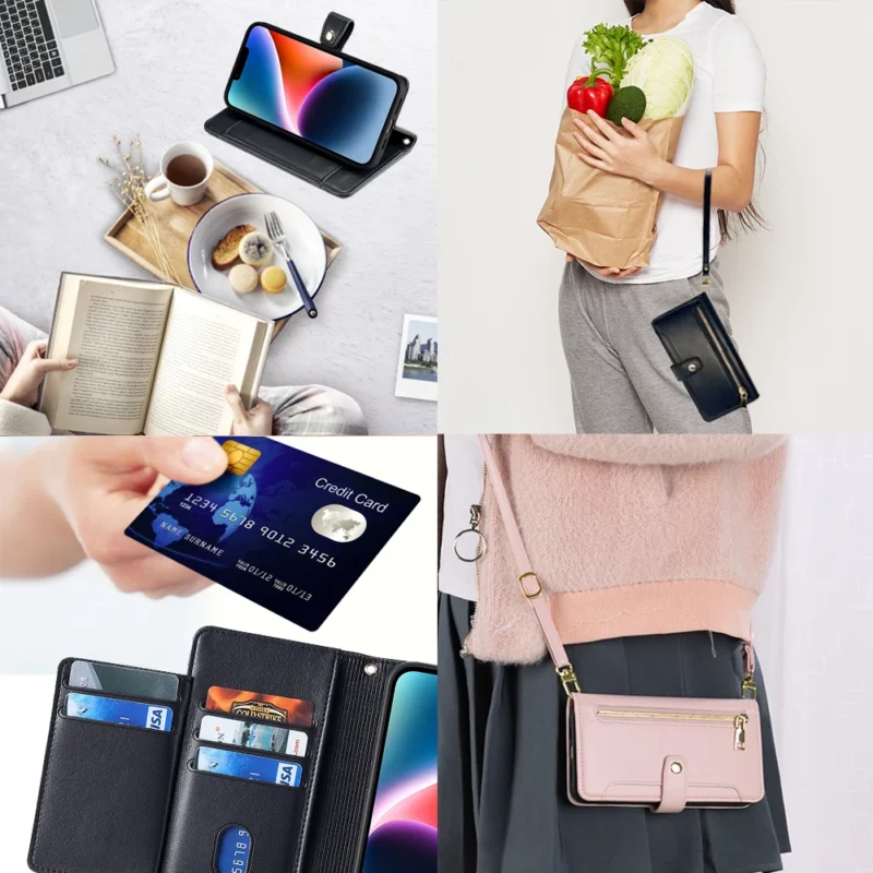 Ladies Card Slots Wallet Crossbody Phone Case for iphone 15 14 13 12 11 Pro Max XS XR 7 6 6 6s Plus SE SE3 Flip Cover with strap - Image 6